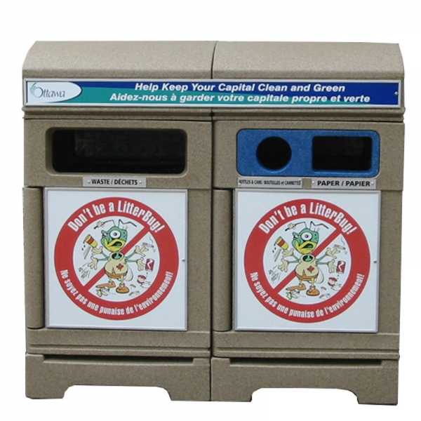Station poubelle recyclage multi streams recycling container receptacle bin Nova Mobilier PHOENIX TRIO 2 web